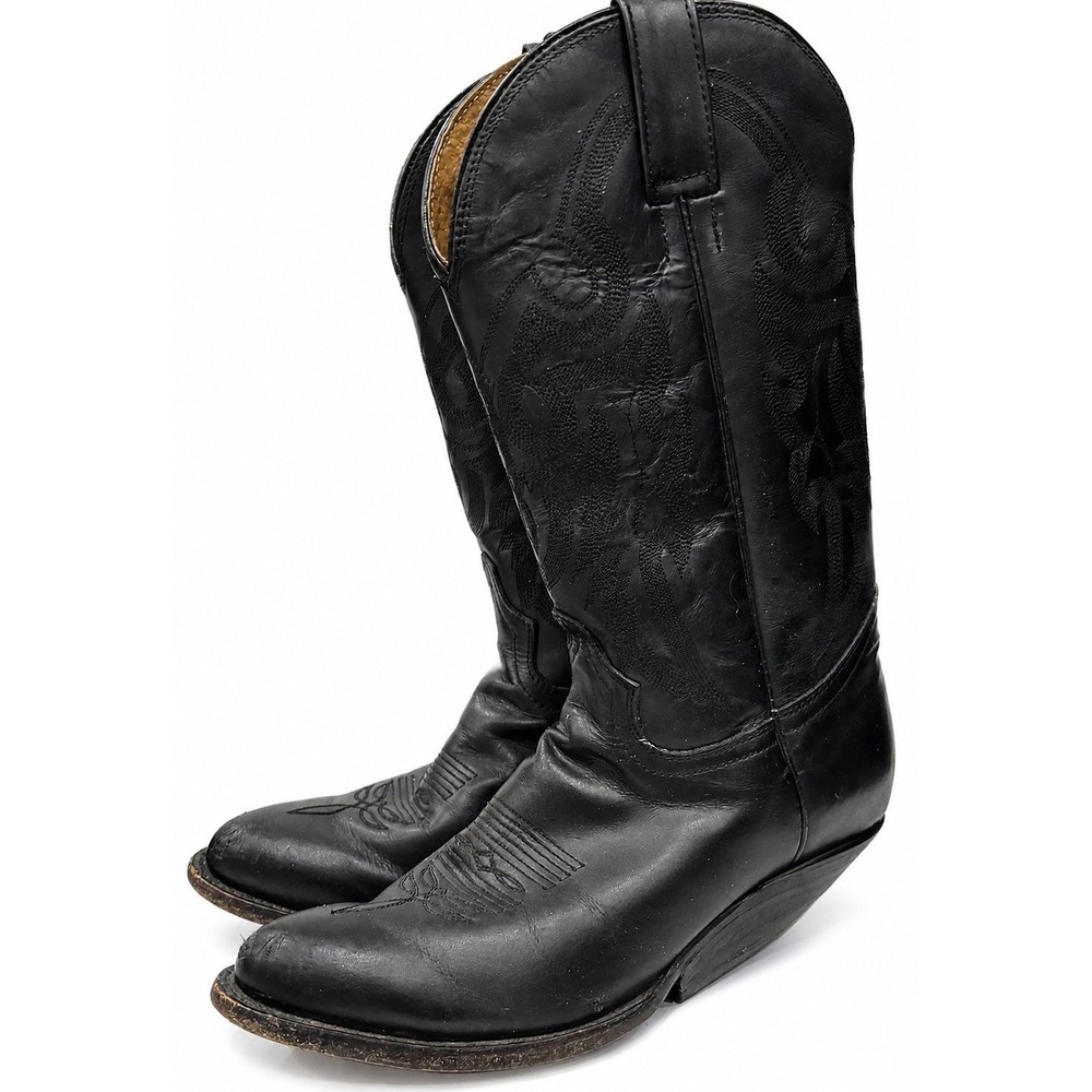 El General 1901 Men's Size 8 Black Leather Western Cowboy Boots Made in Mexico